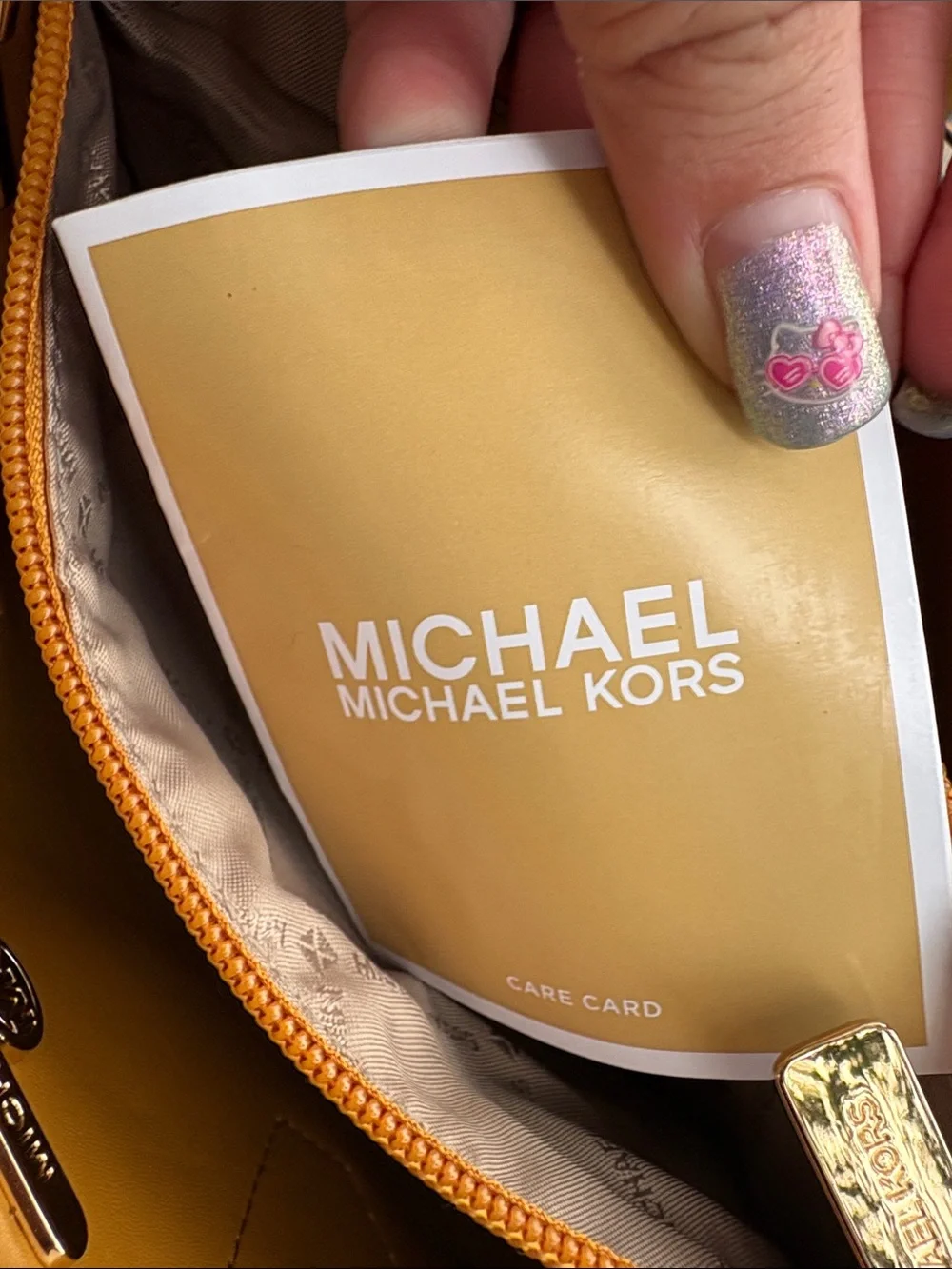 Michael Kors Brown Signature Satchel with Yellow and White Stripes